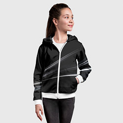 Толстовка на молнии детская Белые полосы на черной абстракции, цвет: 3D-белый — фото 2