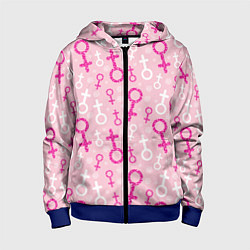 Толстовка на молнии детская Гендерный женский знак венеры, цвет: 3D-синий