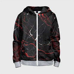 Толстовка на молнии детская Черно-красный мрамор, цвет: 3D-меланж