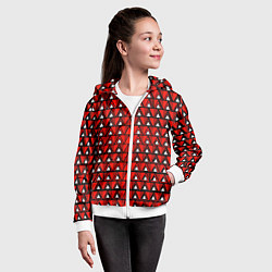 Толстовка на молнии детская Узор из треугольников с чёрной обводкой красный, цвет: 3D-белый — фото 2