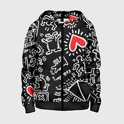 Толстовка на молнии детская Kit Haring little men, цвет: 3D-черный