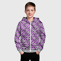 Толстовка на молнии детская Фиолетово-белый узор на чёрном фоне, цвет: 3D-меланж — фото 2