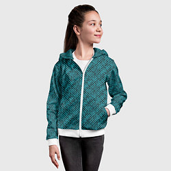 Толстовка на молнии детская Бирюзовый клетчатый паттерн, цвет: 3D-белый — фото 2