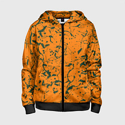 Детская толстовка на молнии Оранжевый с брызгами зеленой краски