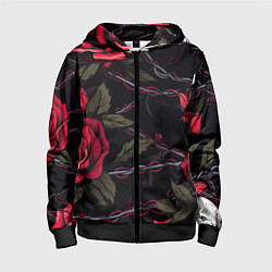 Детская толстовка на молнии Череп и красные розы