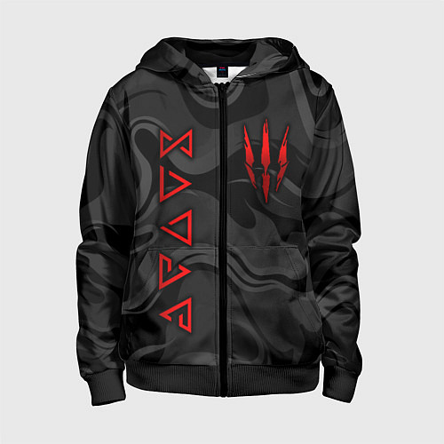 Детская толстовка на молнии Ведьмак - Серые волны / 3D-Черный – фото 1