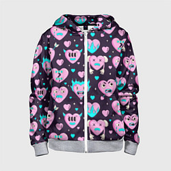 Детская толстовка на молнии Паттерн с арт сердцами