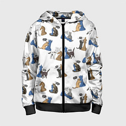 Толстовка на молнии детская Котики и шахматы белый, цвет: 3D-черный