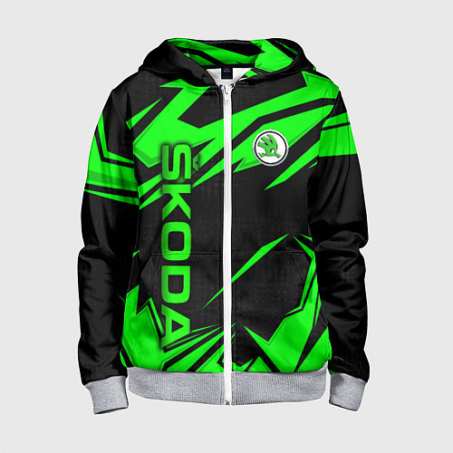 Детская толстовка на молнии Skoda - green uniform / 3D-Меланж – фото 1