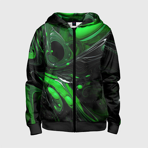 Детская толстовка на молнии Green dark abstract geometry style / 3D-Черный – фото 1