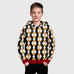 Толстовка на молнии детская Жёлтые и белые ромбы на чёрном фоне, цвет: 3D-красный — фото 2