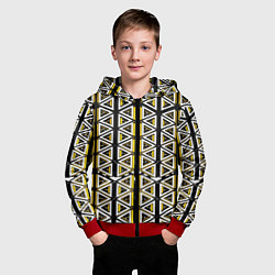 Толстовка на молнии детская Жёлто-белые треугольники на чёрном фоне, цвет: 3D-красный — фото 2