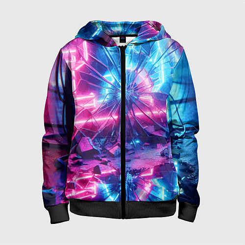 Детская толстовка на молнии Разбитая неоновая вывеска - мегаполис / 3D-Черный – фото 1