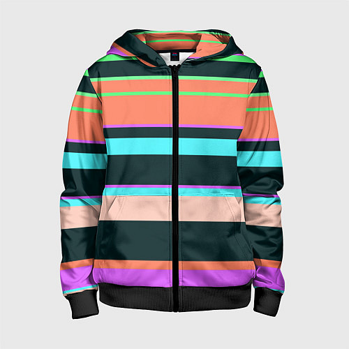 Детская толстовка на молнии Цветные разные полосы / 3D-Черный – фото 1