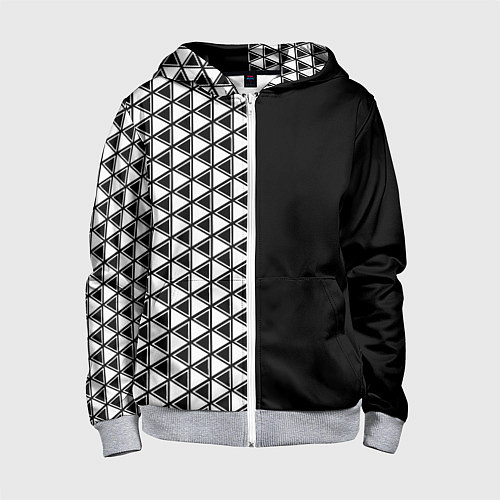 Детская толстовка на молнии Белые треугольники на чёрном фоне / 3D-Меланж – фото 1