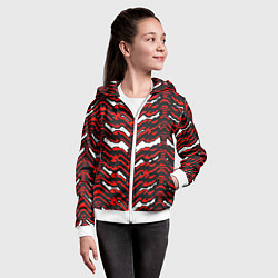 Толстовка на молнии детская Агрессивный чёрно-красный паттерн, цвет: 3D-белый — фото 2