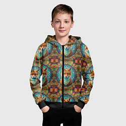 Толстовка на молнии детская Лисицы и объемные узоры, цвет: 3D-черный — фото 2