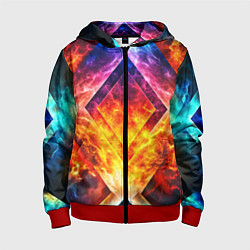 Детская толстовка на молнии Красочный неоновый узор с огнем на фоне