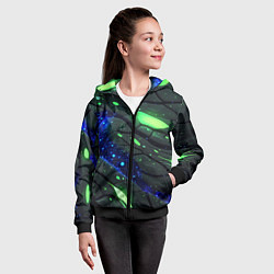 Толстовка на молнии детская Разлом плит с зеленым свечением, цвет: 3D-черный — фото 2