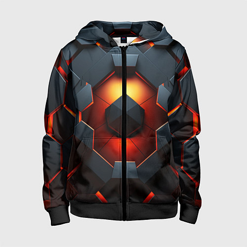 Детская толстовка на молнии Конструкция из объемных оранжевых плит / 3D-Черный – фото 1