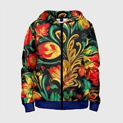 Детская толстовка на молнии Хохлома акварель