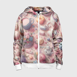 Толстовка на молнии детская Акварельный фон в пастельных тонах, цвет: 3D-белый
