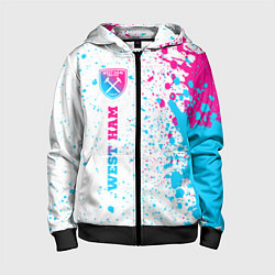 Толстовка на молнии детская West Ham neon gradient style по-вертикали, цвет: 3D-черный