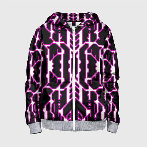 Детская толстовка на молнии Техно белые линии с розовой обводкой на чёрном фон / 3D-Меланж – фото 1
