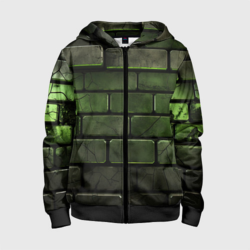 Детская толстовка на молнии Зеленые неоновые кирпичи / 3D-Черный – фото 1