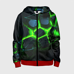 Толстовка на молнии детская Зеленый неон и разлом плит, цвет: 3D-красный