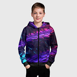 Толстовка на молнии детская Фиолетовая абстрактная текстура неоновая, цвет: 3D-черный — фото 2