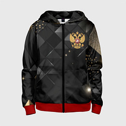 Детская толстовка на молнии Золотой герб России на черно-золотой текстуре