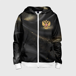 Детская толстовка на молнии Золотой герб России на черно-золотой текстуре