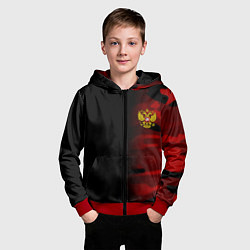 Толстовка на молнии детская Герб РФ камуфляжная тексткура, цвет: 3D-красный — фото 2