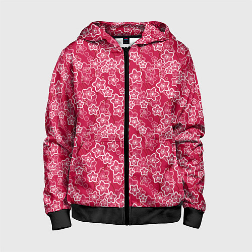 Детская толстовка на молнии Красно-белый цветочный узор ретро / 3D-Черный – фото 1