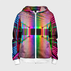 Толстовка на молнии детская Светящаяся неоновая галерея, цвет: 3D-белый