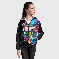 Толстовка на молнии детская Cyber skull - ai art neon, цвет: 3D-черный — фото 2