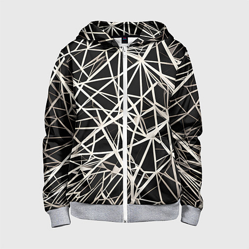 Детская толстовка на молнии Белые хаотичные линии на чёрном фоне / 3D-Меланж – фото 1