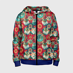 Детская толстовка на молнии Мандала с кошачьим орнаментом