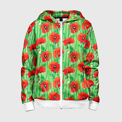 Толстовка на молнии детская Маковый узор, цвет: 3D-белый