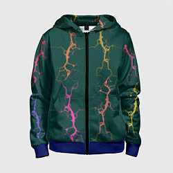 Толстовка на молнии детская Молнии на изумрудном, цвет: 3D-синий