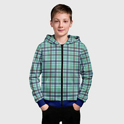 Толстовка на молнии детская Сине-зеленый паттерн в клетку, цвет: 3D-синий — фото 2