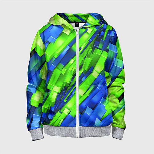 Детская толстовка на молнии Сине-зеленые наклонные блоки / 3D-Меланж – фото 1