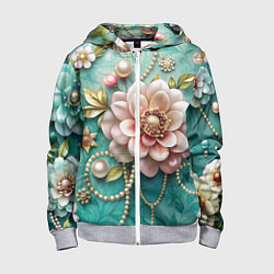 Детская толстовка на молнии Объемные цветы и жемчуг