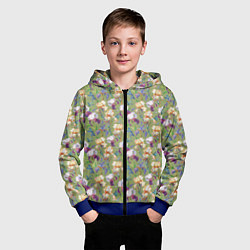 Толстовка на молнии детская Ирисы и стрекозы на зеленом, цвет: 3D-синий — фото 2