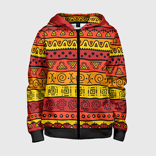 Детская толстовка на молнии Африканские этнический орнамент / 3D-Черный – фото 1