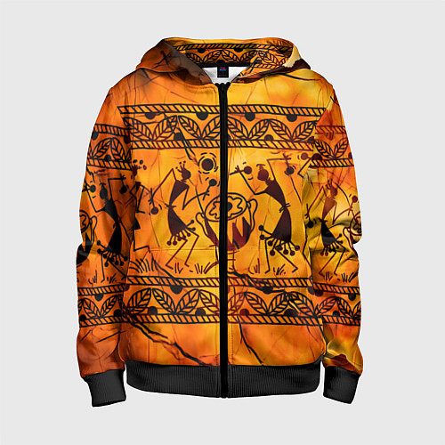 Детская толстовка на молнии Африканские наскальные рисунки / 3D-Черный – фото 1