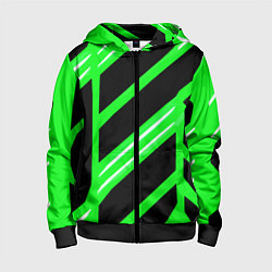 Детская толстовка на молнии Чёрно-белые полосы на зелёном фоне