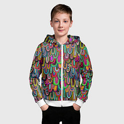 Толстовка на молнии детская Абстрактные перья в стиле бохо, цвет: 3D-белый — фото 2