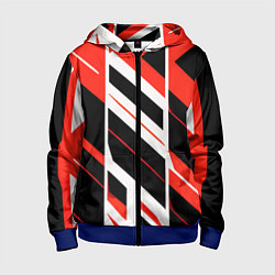 Толстовка на молнии детская Black and red stripes on a white background, цвет: 3D-синий